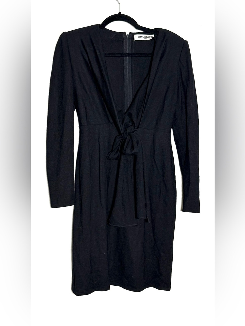 vintage Sonia Rykiel black tie-waist long-sleeve dress Wool Black 42